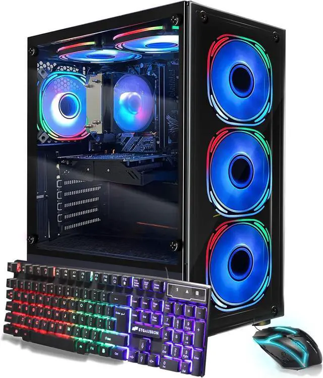Main image of STGAubron Gaming PC Computer Desktop, AMD Ryzen 5 5500 up to 4.2GHz, GeForce RTX 3050 6G graphics, 32G DDR4 RAM, 1TB SSD, WiFi 6 5G & BT 5.2, RGB Fan x6, Windows 11 Home
