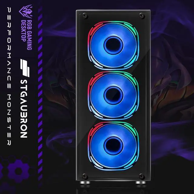 Alt view image 2 of 5 - STGAubron Gaming PC Computer Desktop, AMD Ryzen 5 5500 up to 4.2GHz, GeForce RTX 3050 6G graphics, 32G DDR4 RAM, 1TB SSD, WiFi 6 5G & BT 5.2, RGB Fan x6, Windows 11 Home