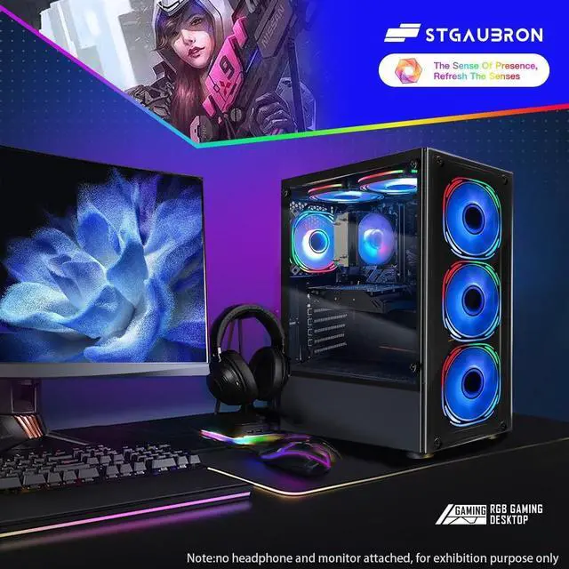 Alt view image 5 of 5 - STGAubron Gaming PC Computer Desktop, AMD Ryzen 5 5500 up to 4.2GHz, GeForce RTX 3050 6G graphics, 32G DDR4 RAM, 1TB SSD, WiFi 6 5G & BT 5.2, RGB Fan x6, Windows 11 Home