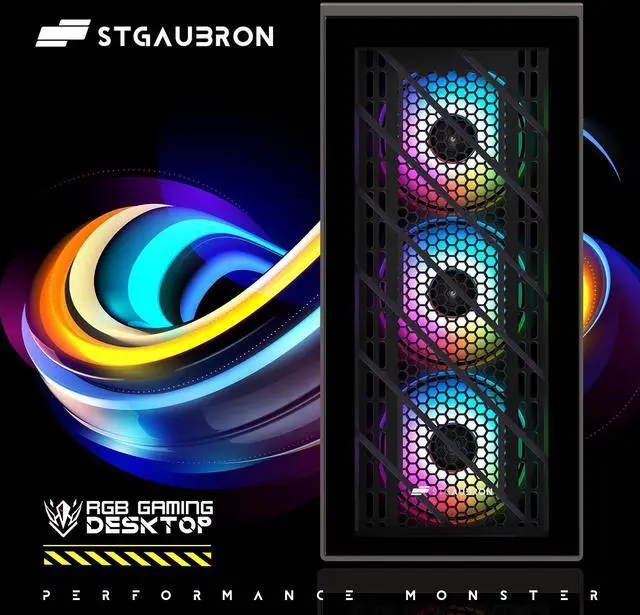 Alt view image 3 of 5 - STGAubron Gaming PC Computer Desktop, Intel Core i7 8th Gen up to 4.1Ghz, Radeon RX 590 8G Graphics, 32G DDR4 RAM, 1TB SSD, WiFi 6, BT 5.2, RGB Fan x4, Windows 11 Home