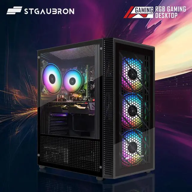 Alt view image 4 of 5 - STGAubron Gaming PC Computer Desktop, Intel Core i7 8th Gen up to 4.1Ghz, Radeon RX 590 8G Graphics, 32G DDR4 RAM, 1TB SSD, WiFi 6, BT 5.2, RGB Fan x4, Windows 11 Home
