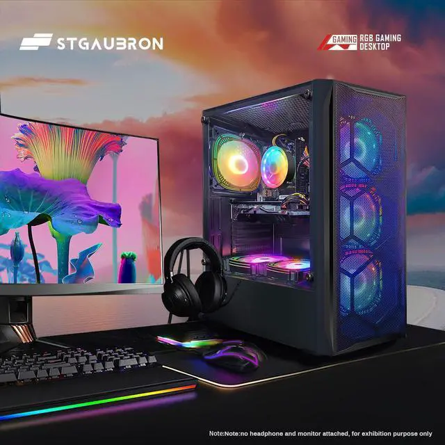 Alt view image 4 of 5 - STGAubron Gaming PC Computer Desktop, Intel Core i7 8th Gen up to 4.1G, Radeon RX 580 8G, 16G DDR4, 512G SSD, WiFi 6, BT 5.2, RGB Fan x6, Windows 11 Home