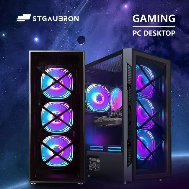 Alt view image 4 of 5 - STGAubron Gaming PC Computer Desktop, Intel Core i7 8th Gen up to 4.1G, Radeon RX 5700 8G, 32G DDR4, 1T SSD, WiFi 6, BT 5.2, RGB Fan x6, Windows 11 Home