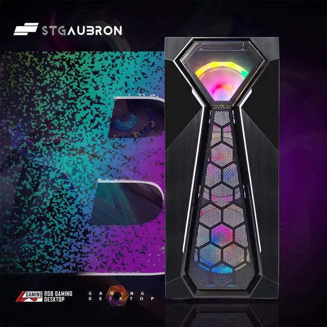 Alt view image 3 of 5 - STGAubron Gaming PC Computer Desktop, AMD Ryzen 5 5500 up to 4.2G, GeForce RTX 2060 Super 8G, 16G DDR4, 1T SSD, WiFi 6, BT 5.2, RGB Fan x4, Windows 11 Home