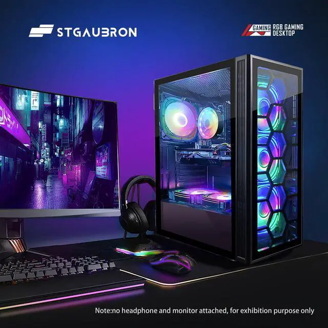 Alt view image 3 of 5 - STGAubron Gaming PC Desktop, 8th Gen Intel Core i7 up to 4.1G, GeForce RTX 3050 6G, 32GB DDR4, 1T SSD, WiFi 6 & BT 5.2, RGB Fan x6, Windows 11 Home