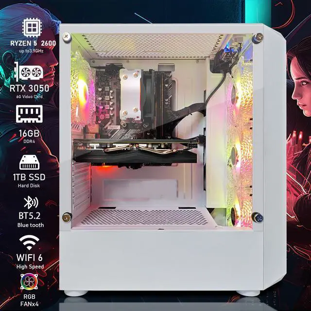 Alt view image 2 of 5 - STGAubron Gaming PC Computer Desktop, AMD Ryzen 5 2600 up to 3.9Ghz, GeForce RTX 3050 6G Graphics, 16GB DDR4 RAM, 1TB SSD, WIN11H