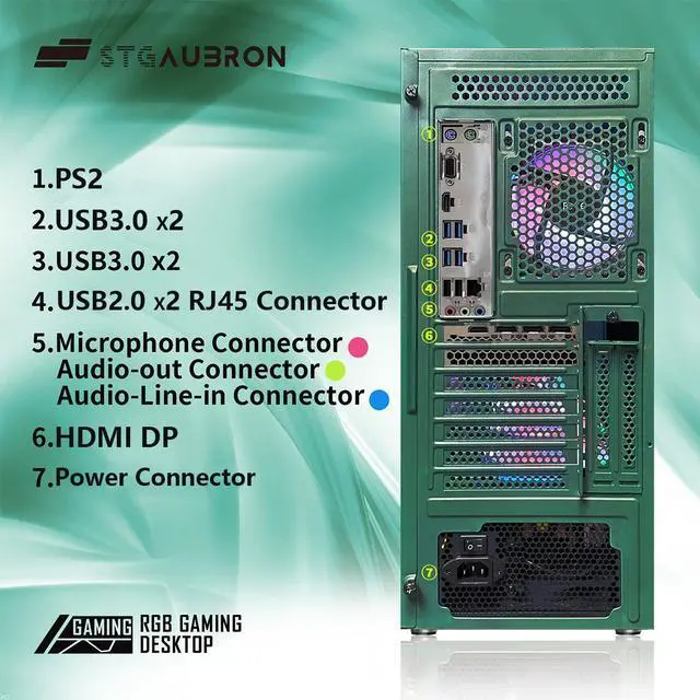 Alt view image 5 of 5 - STGAubron Gaming PC Desktop, GeForce RTX 3060 Ti 8G Graphics, AMD Ryzen 7 5700X up to 4.6Ghz, 32G DDR4 RAM, 1TB SSD, 600M WiFi, BT 5.0, RGB Fan x 4, Windows 11 Home