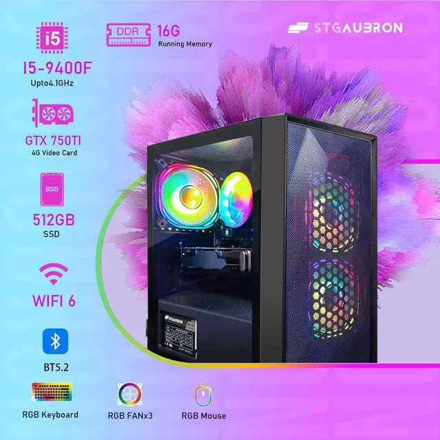 Alt view image 2 of 5 - STGAubron Gaming PC Computer Desktop, Intel Core i5-9400F up to 4.1Ghz, GeForce GTX 750 Ti 4G Graphics, 16G DDR4 RAM, 512G SSD, WIN11H