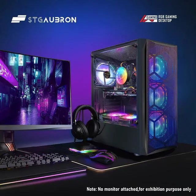 Alt view image 4 of 6 - STGAubron Gaming PC Desktop Computer, Intel Core i7 up to 3.9 GHz, Radeon RX 580 8G Graphics, 16G RAM, 512G SSD, WiFi, Bluetooth 5.0, RGB Fan x6, Windows 11 Home