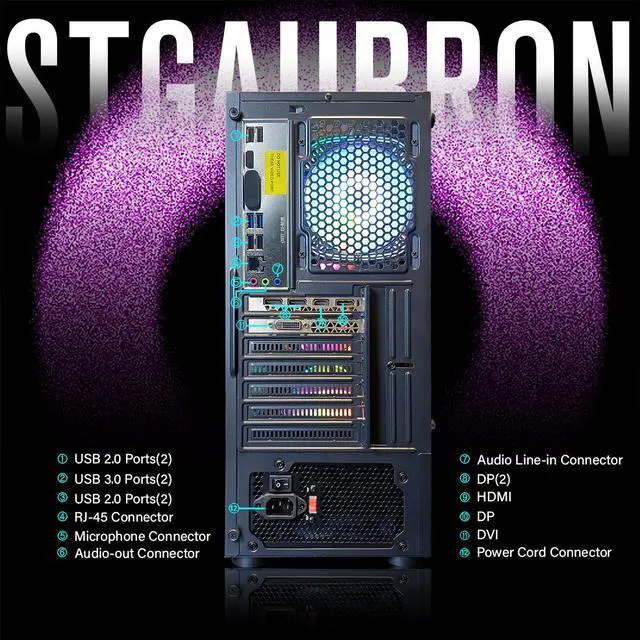 Alt view image 5 of 6 - STGAubron Gaming PC Desktop Computer, Intel Core i7 up to 3.9 GHz, Radeon RX 580 8G Graphics, 16G RAM, 512G SSD, WiFi, Bluetooth 5.0, RGB Fan x6, Windows 11 Home