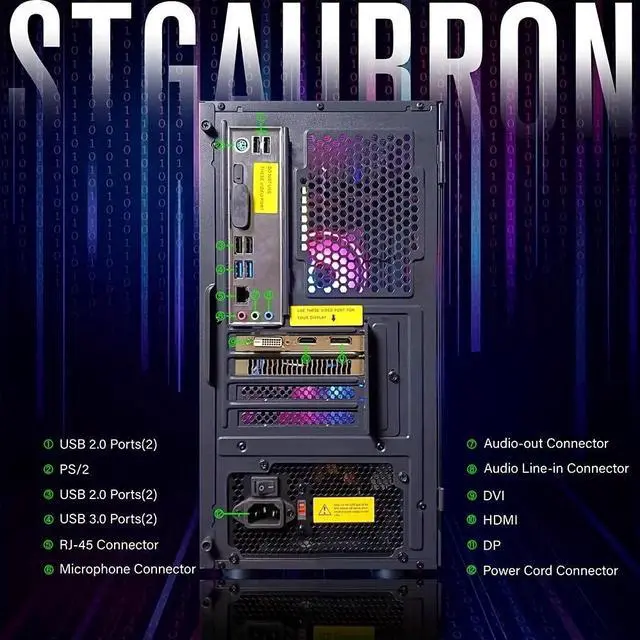 Alt view image 5 of 6 - STGAubron Prebuilt Gaming PC Desktop, Radeon RX 550 4G GDDR5 Graphics, Intel Core i5 up to 3.7GHz, 16G RAM, 512G SSD, WiFi 6, BT 5.2, RGB Fan x2, Windows 11 Home