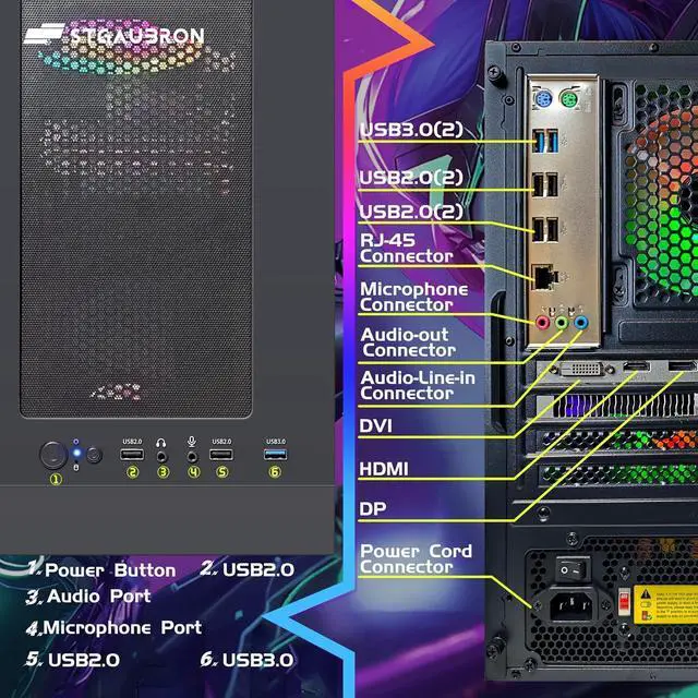 Alt view image 6 of 7 - STGAubron Gaming PC Computer Desktop, Intel i7 Xeon E5, Radeon RX 550 4G Graphics, 16GB DDR4 RAM, 512GB SSD, WiFi, BT 5.0, RGB Fan x3, Windows 11 Home, Gaming Computer Tower for Gamer,Streaming