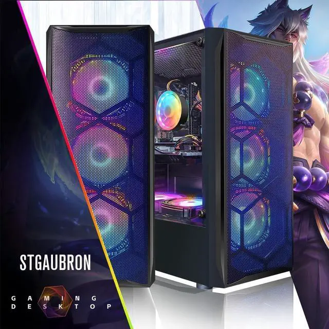Alt view image 4 of 5 - STGAubron Gaming PC Desktop, Intel Core i7 up to 3.9Ghz, Radeon RX 580 8G Graphics, 16G RAM, 1T SSD, WiFi, BT 5.0, RGB Fan x6, RGB BT Sound bar & Headphone, Windows 11 Home