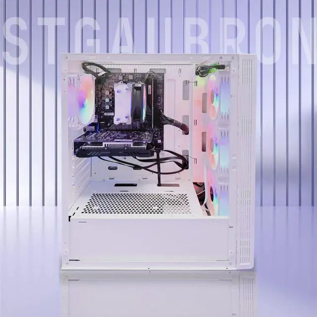 Alt view image 4 of 5 - STGAubron Gaming PC Desktop Computer, AMD Ryzen 5 5600GT up to 4.6Ghz, AMD Radeon RX 6500 4G Graphics, 16G DDR4 RAM, 1T SSD, WiFi 6 & BT 5.2, RGB Fan x4, Windows 11 Home,White