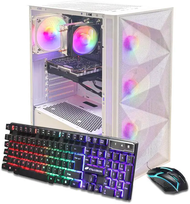 Main image of STGAubron Gaming PC Desktop Computer, AMD Ryzen 5 5600GT up to 4.6Ghz, AMD Radeon RX 6500 4G Graphics, 16G DDR4 RAM, 1T SSD, WiFi 6 & BT 5.2, RGB Fan x4, Windows 11 Home,White