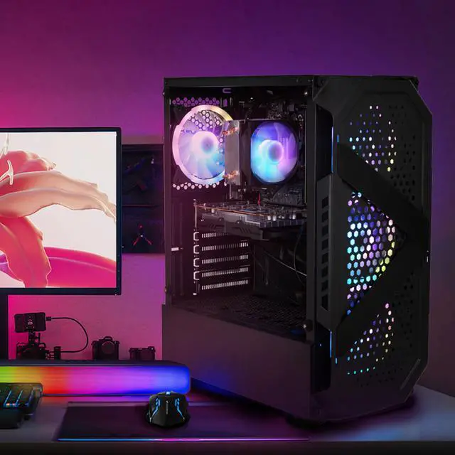 Alt view image 5 of 5 - STGAubron Gaming PC Desktop Computer, AMD Ryzen 5 5500 up to 4.2Ghz, AMD Radeon RX 6500 4G Graphics, 16GB DDR4 RAM, 512GB SSD, WiFi 6, BT 5.2, RGB Fan x4, Windows 11 Home