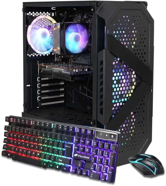 Main image of STGAubron Gaming PC Desktop Computer, AMD Ryzen 5 5500 up to 4.2Ghz, AMD Radeon RX 6500 4G Graphics, 16GB DDR4 RAM, 512GB SSD, WiFi 6, BT 5.2, RGB Fan x4, Windows 11 Home