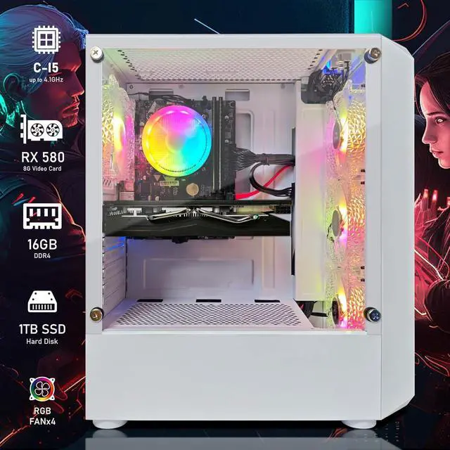 Alt view image 2 of 7 - STGAubron Gaming Desktop PC, Radeon RX 580 8G GDDR5, Intel Core i5-9400F up to 4.1GHz, 16G DDR4 Memory, 1T SSD, 600M WiFi, BT 5.0, RGB Fan x 4, RGB Keyboard & Mouse & Mouse Pad, W11H64