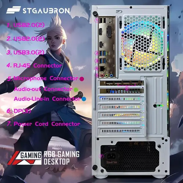 Alt view image 5 of 7 - STGAubron Gaming Desktop PC, Radeon RX 580 8G GDDR5, Intel Core i5-9400F up to 4.1GHz, 16G DDR4 Memory, 1T SSD, 600M WiFi, BT 5.0, RGB Fan x 4, RGB Keyboard & Mouse & Mouse Pad, W11H64