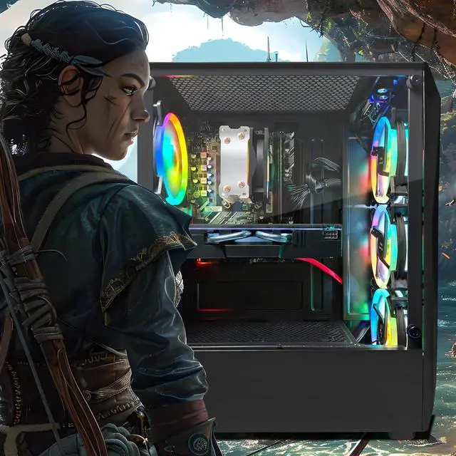 Alt view image 6 of 6 - STGAubron Gaming Desktop PC, Radeon RX 580 8G GDDR5, AMD Athlon 3000G 3.5G,16G RAM, 512G SSD, 600M WiFi, BT 5.0, RGB Fan x 4, RGB Keyboard & Mouse & Mouse Pad, W11H64