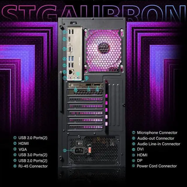 Alt view image 4 of 6 - STGAubron Gaming PC Desktop Computer, Intel Core i7 up to 3.9GHz, GeForce GTX 1660 Ti 6G Graphics, 32GB RAM, 1TB SSD, WiFi, BT 5.0, RGB Fan x6, Windows 11 Home