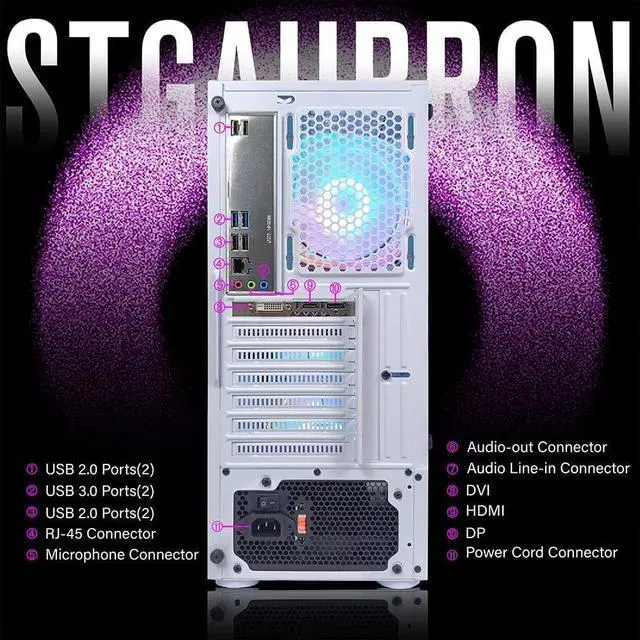 Alt view image 4 of 6 - STGAubron Gaming Diamond Desktop, Intel Core i7 3.4 GHz up to 3.9 GHz, 16G RAM, 512G SSD, WiFi 6, BT 5.0, GTX 1660 Ti 6G GDDR6 Graphics, RGB Fan x 6, RGB Keyboard & Mouse, Windows 11 Home
