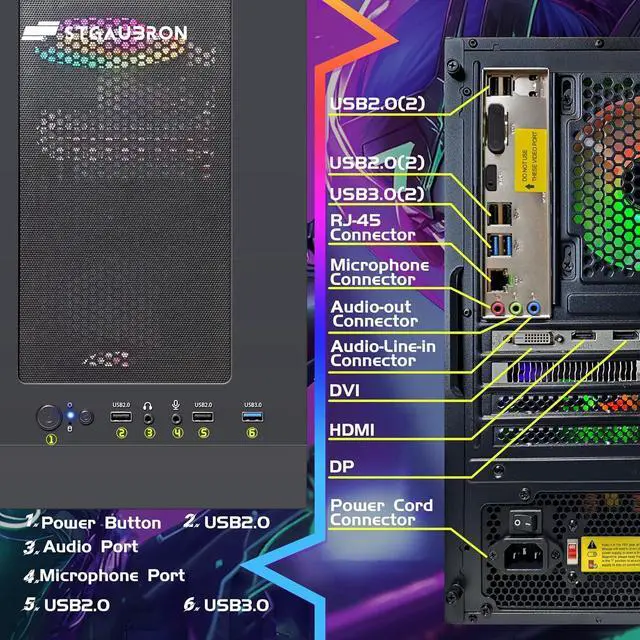 Alt view image 5 of 7 - STGAubron Gaming PC Computer Desktop, AMD Radeon RX 560 4G Graphics, Intel Core i5 up to 3.6Ghz, 16G RAM, 512G SSD, 600M WiFi, BT 5.0, RGB Fan x 3, Windows 11 Home