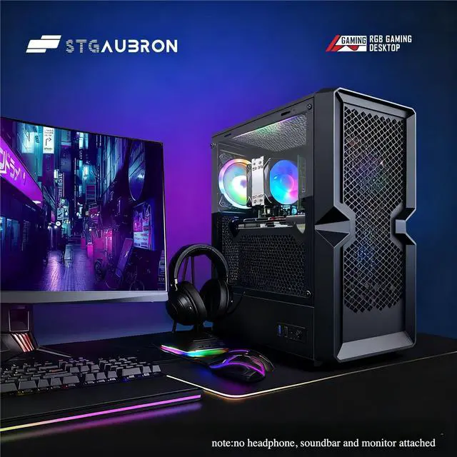 Alt view image 3 of 5 - STGAubron Gaming PC Desktop Computer, Intel Core i5 up to 3.6Ghz, Radeon RX 590 8G Graphics, 16GB RAM, 1TB SSD, USB WiFi 6 & BT 5.0, RGB Fan x3, Windows 11 Home