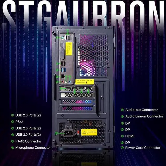 Alt view image 6 of 6 - STGAubron Gaming PC Desktop Computer, Intel Core i5 up to 3.7GHz, GeForce RTX 2060 6G GDDR6 Graphics, 16G RAM, 512G SSD, USB WiFi 6 & Bluetooth 5.0, RGB Fan x2, Windows 11 Home