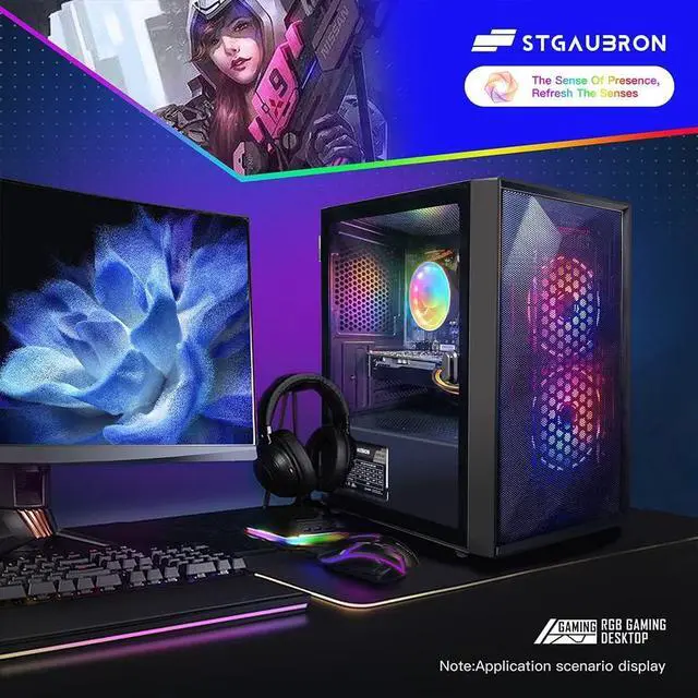 Alt view image 5 of 6 - STGAubron Gaming PC Desktop Computer, Intel Core i5 up to 3.7GHz, GeForce RTX 2060 6G GDDR6 Graphics, 16G RAM, 512G SSD, USB WiFi 6 & Bluetooth 5.0, RGB Fan x2, Windows 11 Home