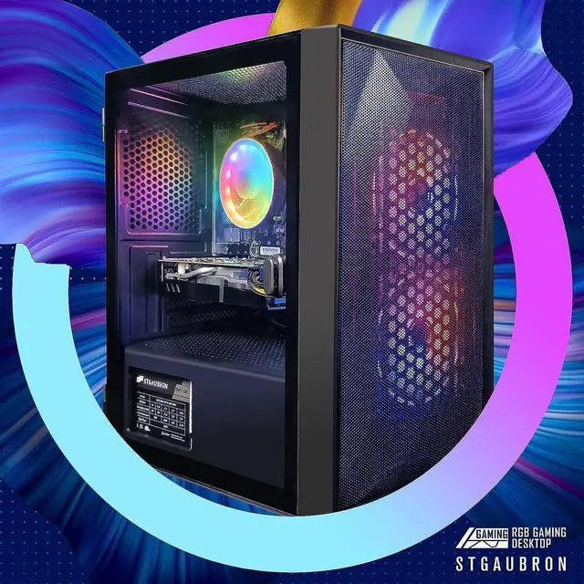 Alt view image 4 of 7 - STGAubron Gaming PC, GeForce GTX 1660 Super 6G GDDR6 Graphics, Intel Core i3-10100F up to 4.3Ghz, 16G DDR4 RAM, 1T SSD, USB WiFi 6, BT 5.0, RGB Fan x3, RGB BT Sound Bar, RGB BT Gaming Mic, Windows 11