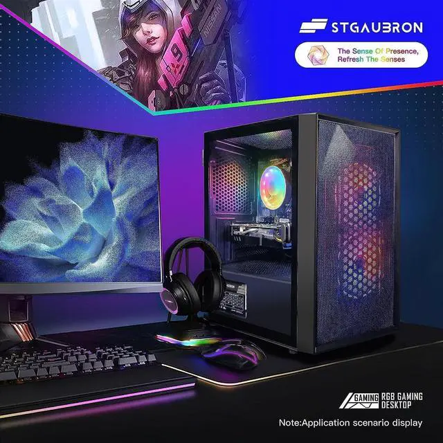 Alt view image 7 of 7 - STGAubron Gaming PC, GeForce GTX 1660 Super 6G GDDR6 Graphics, Intel Core i3-10100F up to 4.3Ghz, 16G DDR4 RAM, 1T SSD, USB WiFi 6, BT 5.0, RGB Fan x3, RGB BT Sound Bar, RGB BT Gaming Mic, Windows 11