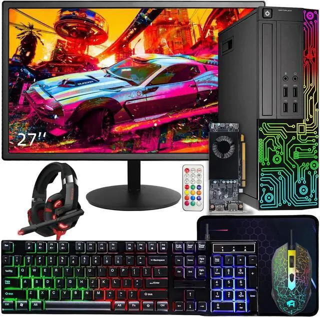 Main image of Dell Gaming OptiPlex Desktop RGB Computer PC, Intel Core i7, GeForce GT 1030, 16GB RAM, 512GB SSD, 27 Inch FHD Monitor, RGB Keyboard & Mouse, WiFi, Windows 11 Pro