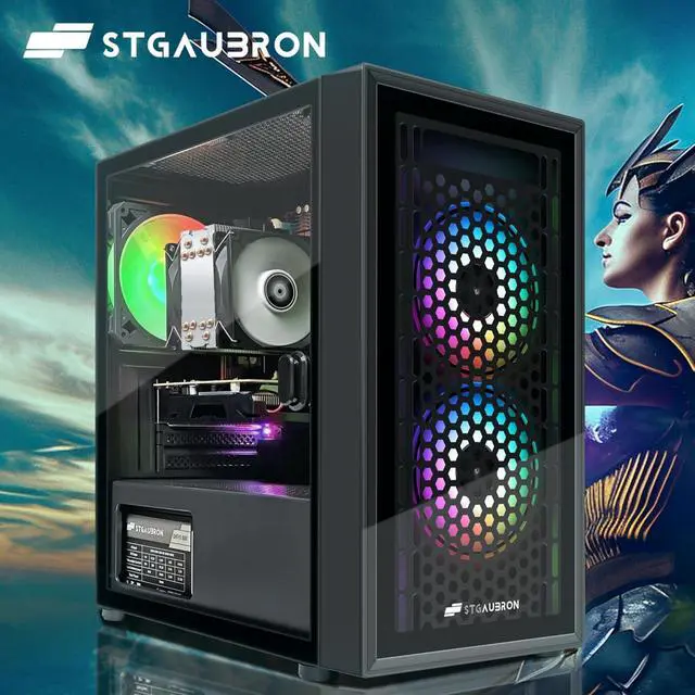 Alt view image 4 of 7 - STGAubron Gaming PC Desktop Computer, Intel i7 Xeon E5 3.0GHz, Radeon RX 550 4G, 16GB RAM, 512GB SSD, WiFi 6, BT 5.0, RGB Fan x3, Windows 11 Home