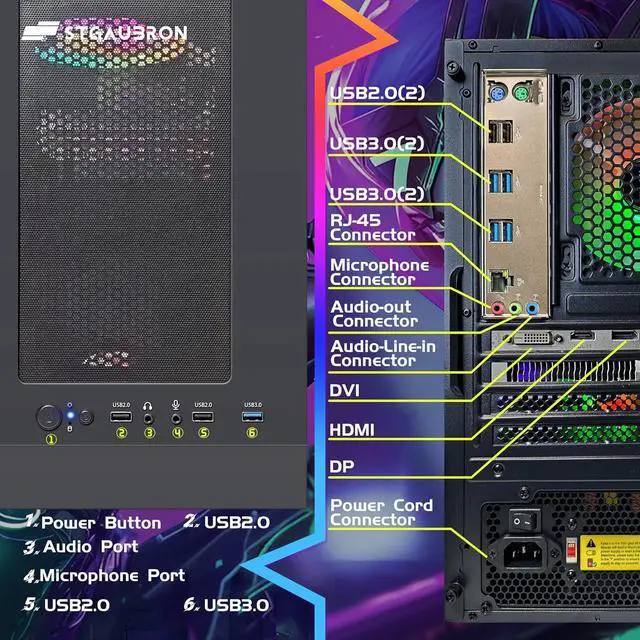 Alt view image 6 of 7 - STGAubron Gaming PC Desktop Computer, Intel i7 Xeon E5 3.0GHz, Radeon RX 550 4G, 16GB RAM, 512GB SSD, WiFi 6, BT 5.0, RGB Fan x3, Windows 11 Home