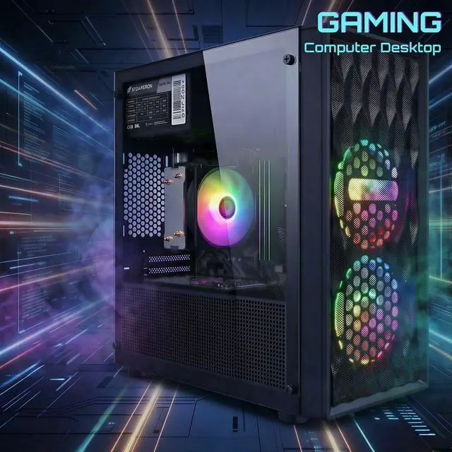Alt view image 6 of 6 - STGAubron Gaming PC Computer Desktop, AMD Ryzen 5 5500 up to 4.2GHz, GeForce RTX 3050 6G, 16GB DDR4 RAM, 512GB SSD, WiFi 6 5G Supported & BT 5.2, RGB Fan x2, Windows 11 Home