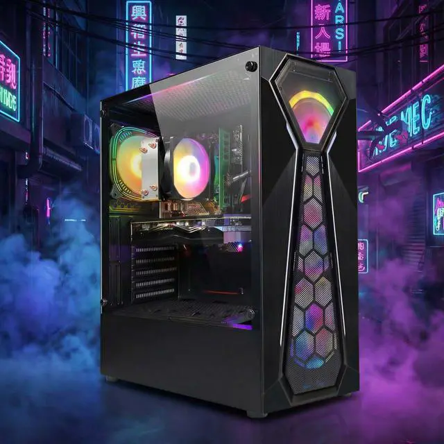 Alt view image 4 of 6 - STGAubron Gaming PC Computer Desktop, AMD Ryzen 5 5500 up to 4.2G, GeForce RTX 2060 Super 8G, 16G DDR4, 1T SSD, WiFi 6, BT 5.2, RGB Fan x4, Windows 11 Home