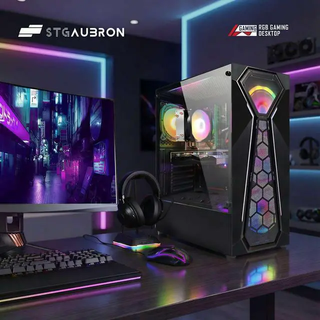 Alt view image 6 of 6 - STGAubron Gaming PC Computer Desktop, AMD Ryzen 5 5500 up to 4.2G, GeForce RTX 2060 Super 8G, 16G DDR4, 1T SSD, WiFi 6, BT 5.2, RGB Fan x4, Windows 11 Home