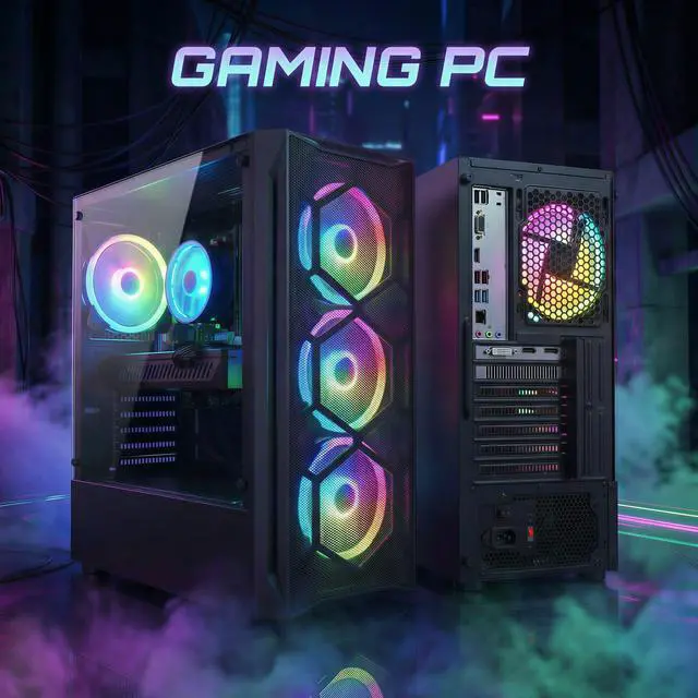 Alt view image 3 of 5 - STGAubron Gaming PC Computer Desktop, Intel Core i7 8th Gen up to 4.1G, Radeon RX 580 8G Graphics, 16G DDR4 RAM, 1TB SSD, WiFi 6, BT 5.2, RGB Fan x6, Windows 11 Home