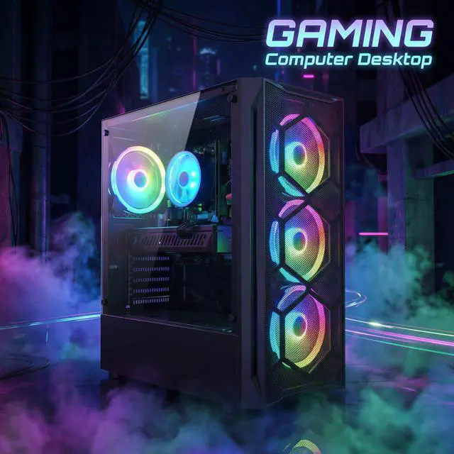 Alt view image 4 of 5 - STGAubron Gaming PC Computer Desktop, Intel Core i7 8th Gen up to 4.1G, Radeon RX 580 8G Graphics, 16G DDR4 RAM, 1TB SSD, WiFi 6, BT 5.2, RGB Fan x6, Windows 11 Home