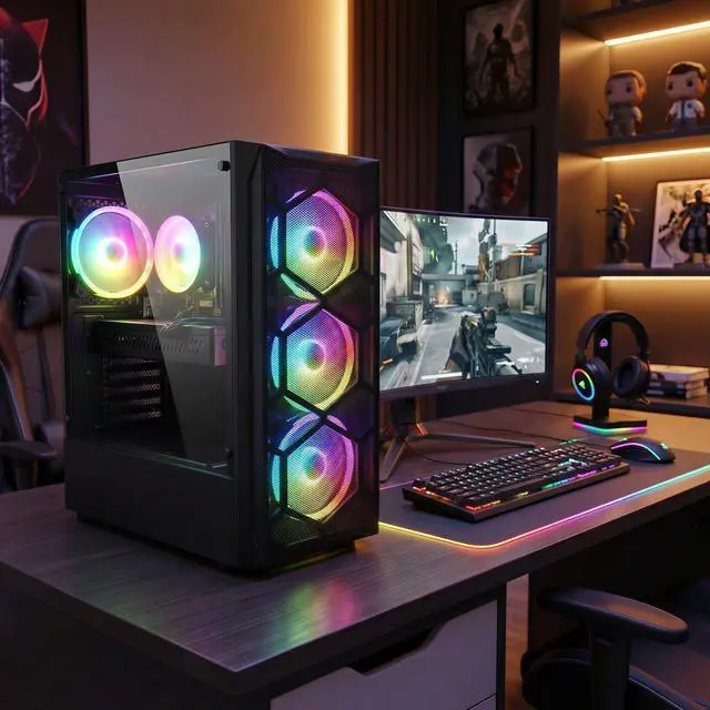 Alt view image 5 of 5 - STGAubron Gaming PC Computer Desktop, Intel Core i7 8th Gen up to 4.1G, Radeon RX 580 8G Graphics, 16G DDR4 RAM, 1TB SSD, WiFi 6, BT 5.2, RGB Fan x6, Windows 11 Home