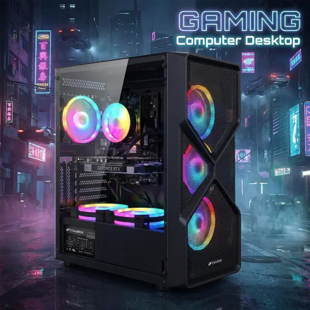 Alt view image 4 of 5 - STGAubron Gaming PC Computer Desktop, GeForce RTX 2060 Super 8G Graphics, Intel Core I7 8th Gen up to 4.1GHz, 16G DDR4 RAM, 1TB SSD, WiFi 6 & BT 5.2, RGB Fan x6, Windows 11 Home