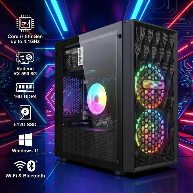 Alt view image 2 of 5 - STGAubron Gaming PC Computer Desktop, Intel Core i7 8th Gen up to 4.1GHz, Radeon RX 590 8G Graohics, 16G DDR4 RAM, 512G SSD, WIN11H