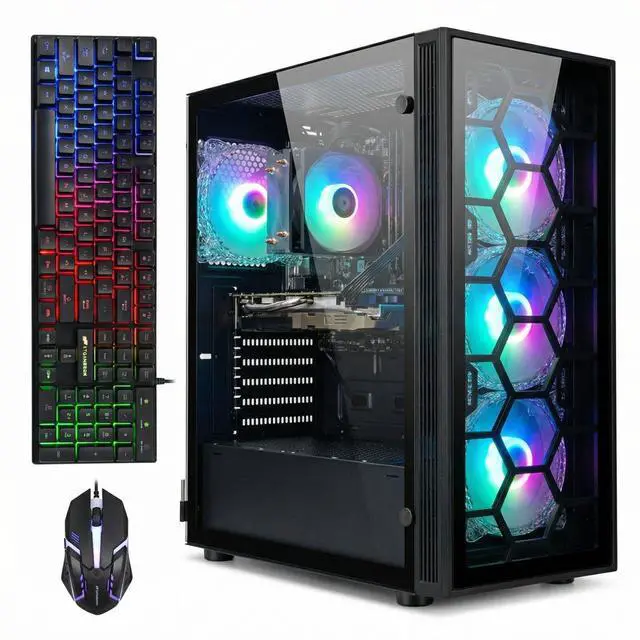 Main image of STGAubron Gaming PC Desktop, AMD Ryzen 5 2600 up to 3.9Ghz, AMD Radeon RX 580 16G Graphics, 16G DDR4 RAM, 512GB SSD, USB WiFi 6, BT 5.0, RGB Fan x6, Windows 11 Home
