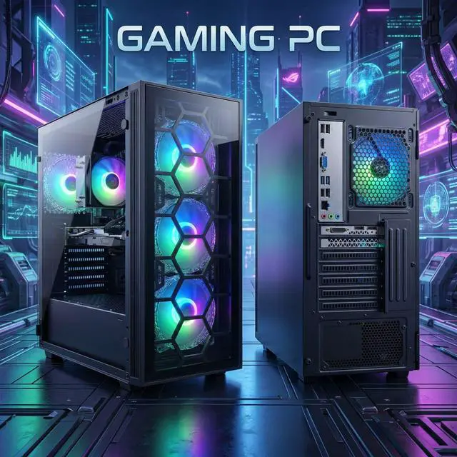 Alt view image 3 of 5 - STGAubron Gaming PC Desktop, AMD Ryzen 5 2600 up to 3.9Ghz, AMD Radeon RX 580 16G Graphics, 16G DDR4 RAM, 512GB SSD, USB WiFi 6, BT 5.0, RGB Fan x6, Windows 11 Home