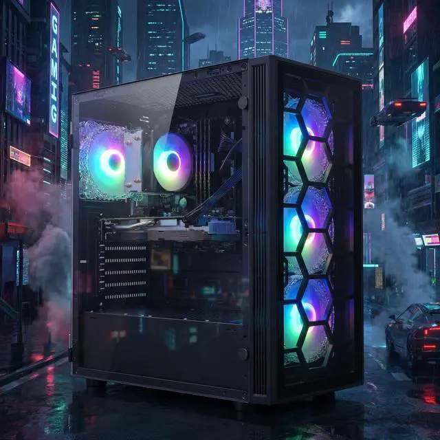 Alt view image 4 of 5 - STGAubron Gaming PC Desktop, AMD Ryzen 5 2600 up to 3.9Ghz, AMD Radeon RX 580 16G Graphics, 16G DDR4 RAM, 512GB SSD, USB WiFi 6, BT 5.0, RGB Fan x6, Windows 11 Home