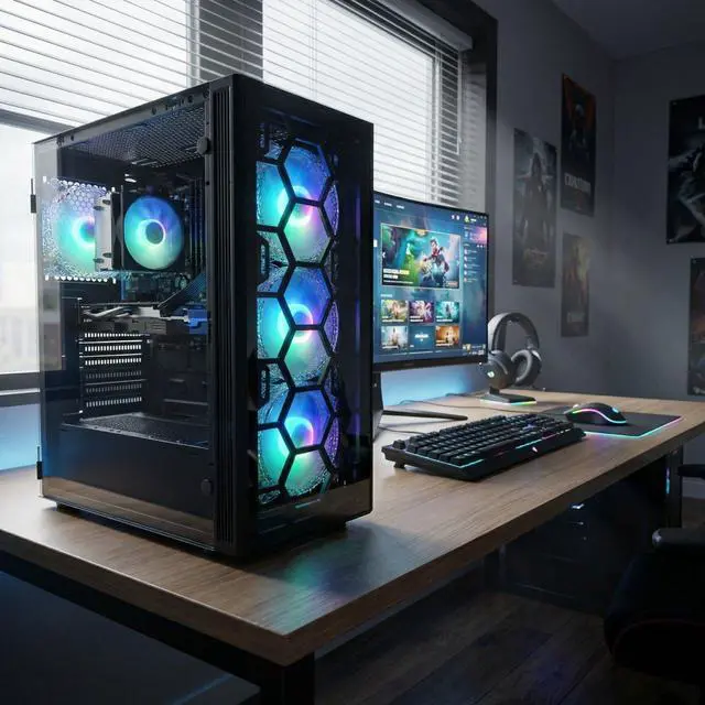 Alt view image 5 of 5 - STGAubron Gaming PC Desktop, AMD Ryzen 5 2600 up to 3.9Ghz, AMD Radeon RX 580 16G Graphics, 16G DDR4 RAM, 512GB SSD, USB WiFi 6, BT 5.0, RGB Fan x6, Windows 11 Home