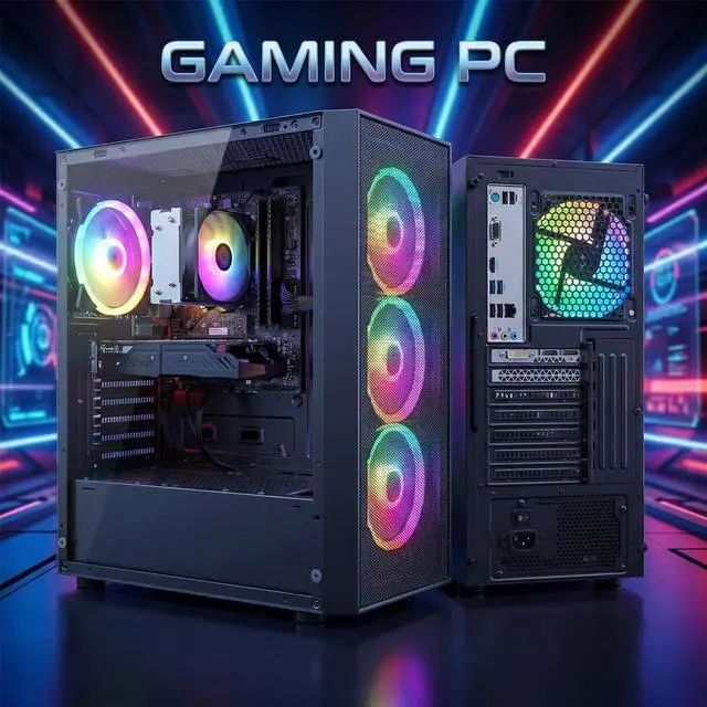 Alt view image 3 of 6 - STGAubron Gaming PC Computer Desktop, AMD Ryzen 7 5700G up to 4.6G, GeForce RTX 3050 6G, 16G DDR4, 1T SSD, WiFi 6, BT 5.2, RGB Fan x4, Windows 11 Home