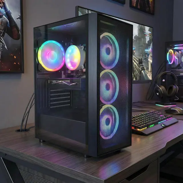 Alt view image 6 of 6 - STGAubron Gaming PC Computer Desktop, Radeon RX 580 8G, Intel Core I7 8th up to 4.1GHz, 16G DDR4, 512G SSD, WiFi 6 , BT 5.2, RGB Fan x4, Windows 11 Home