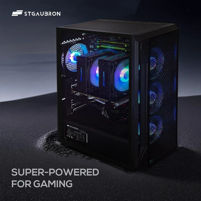 Alt view image 4 of 5 - STGAubron Dual CPU Gaming PC, Dual Intel i7 Xeon E5 up to 3.7GHz, Radeon RX 580 8G, 16G DDR4, 512G SSD, WiFi 6, BT 5.0, RGB Fan x 4, Windows 11 Pro